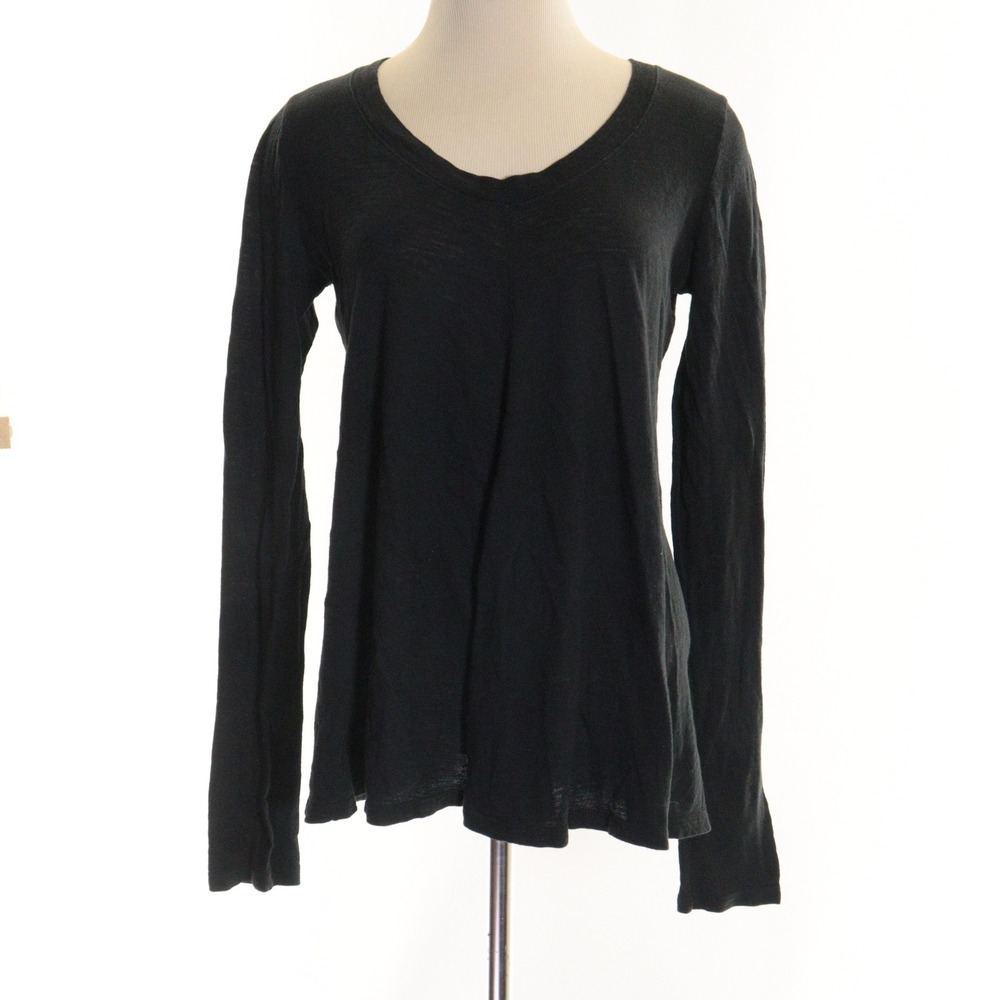 Vince Long Sleeve Top Slub Knit V-Neck Black Women S
